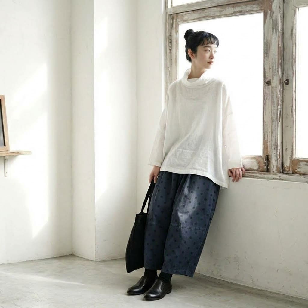 無地 クシュクシュネック Tシャツ M グリーン