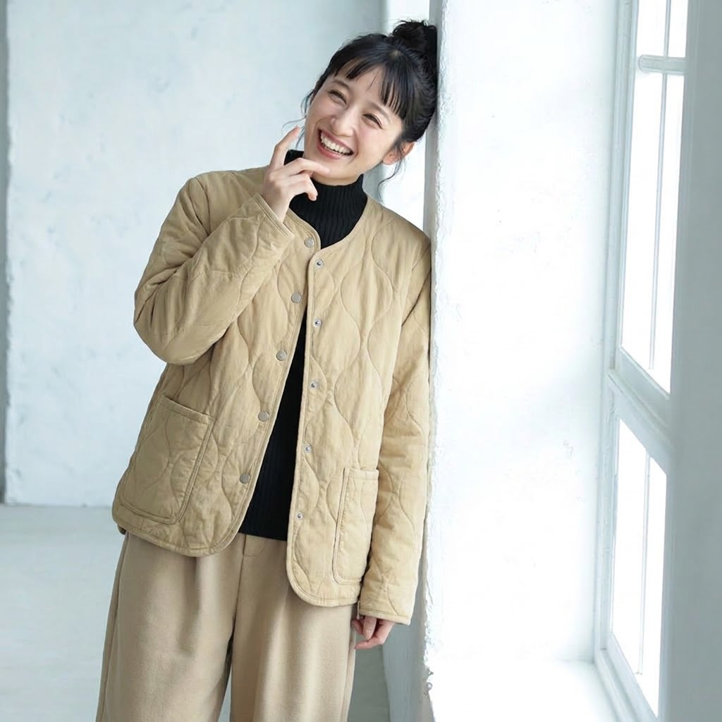 「今 着たい」 ノーマルスリーブ 無地 長袖 縁取り加工 ボタン 森ガール 中綿コート M ブラック
