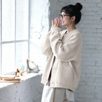 『今売れてます!』M-2XL 落ち肩スリーブ 無地 ポケット付き 長袖 ボタン シンプル ジャケット M レッド