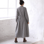 M-2XL 毎日参考になる！ ストライプ柄 ボタン ベルト付き ナチュラル 森ガール 長袖ワンピース M 写真通り