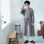 M-2XL 毎日参考になる！ ストライプ柄 ボタン ベルト付き ナチュラル 森ガール 長袖ワンピース M 写真通り