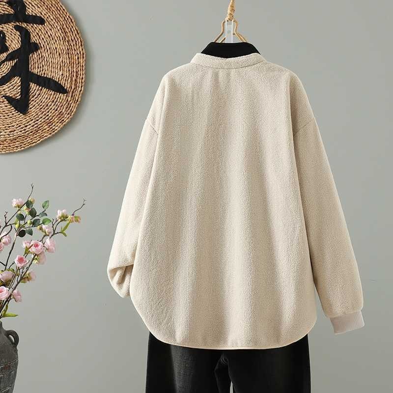 M-2XL 無地 裏起毛 ゆったり ラウンドネック カジュアル ジャケット M ベージュ