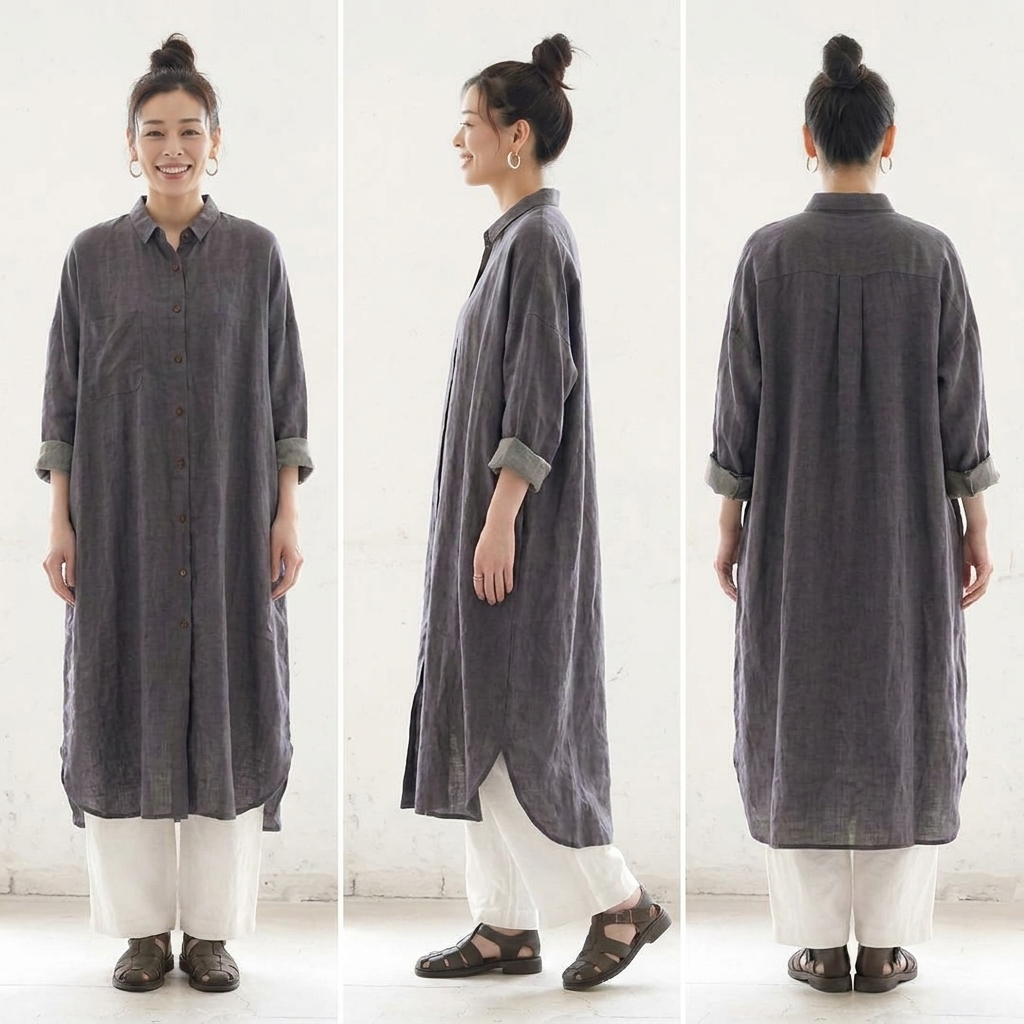 M-2XL 【旅先・アウトドアに】軽やかリネンロングワンピ コーデの主役にも羽織りにもなる万能さ M グレー