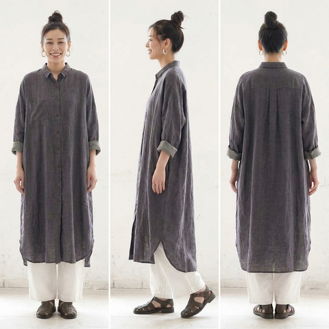 M-2XL 【旅先・アウトドアに】軽やかリネンロングワンピ コーデの主役にも羽織りにもなる万能さ M グレー