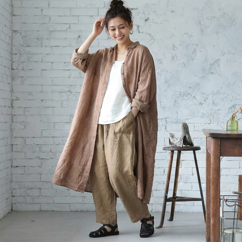 M-2XL 【旅先・アウトドアに】軽やかリネンロングワンピ コーデの主役にも羽織りにもなる万能さ M グレー