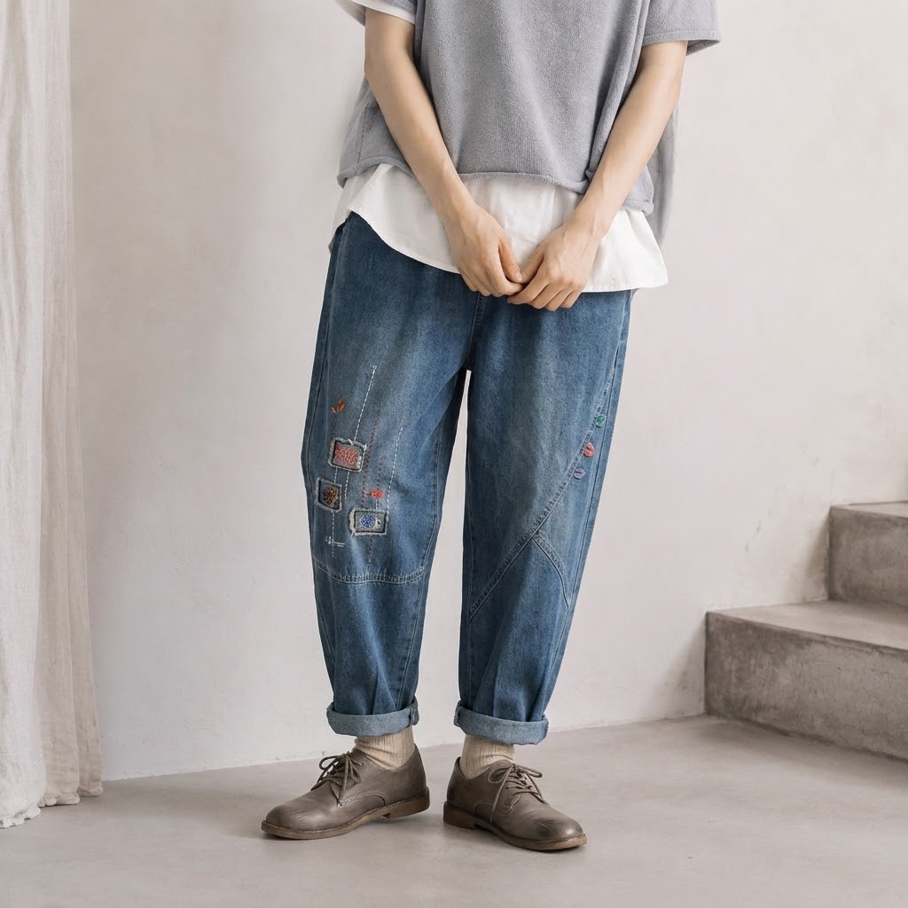 カジュアル刺繍ハーレムパンツ M 写真通り