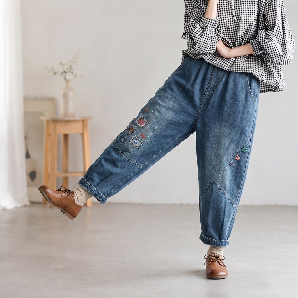 カジュアル刺繍ハーレムパンツ M 写真通り