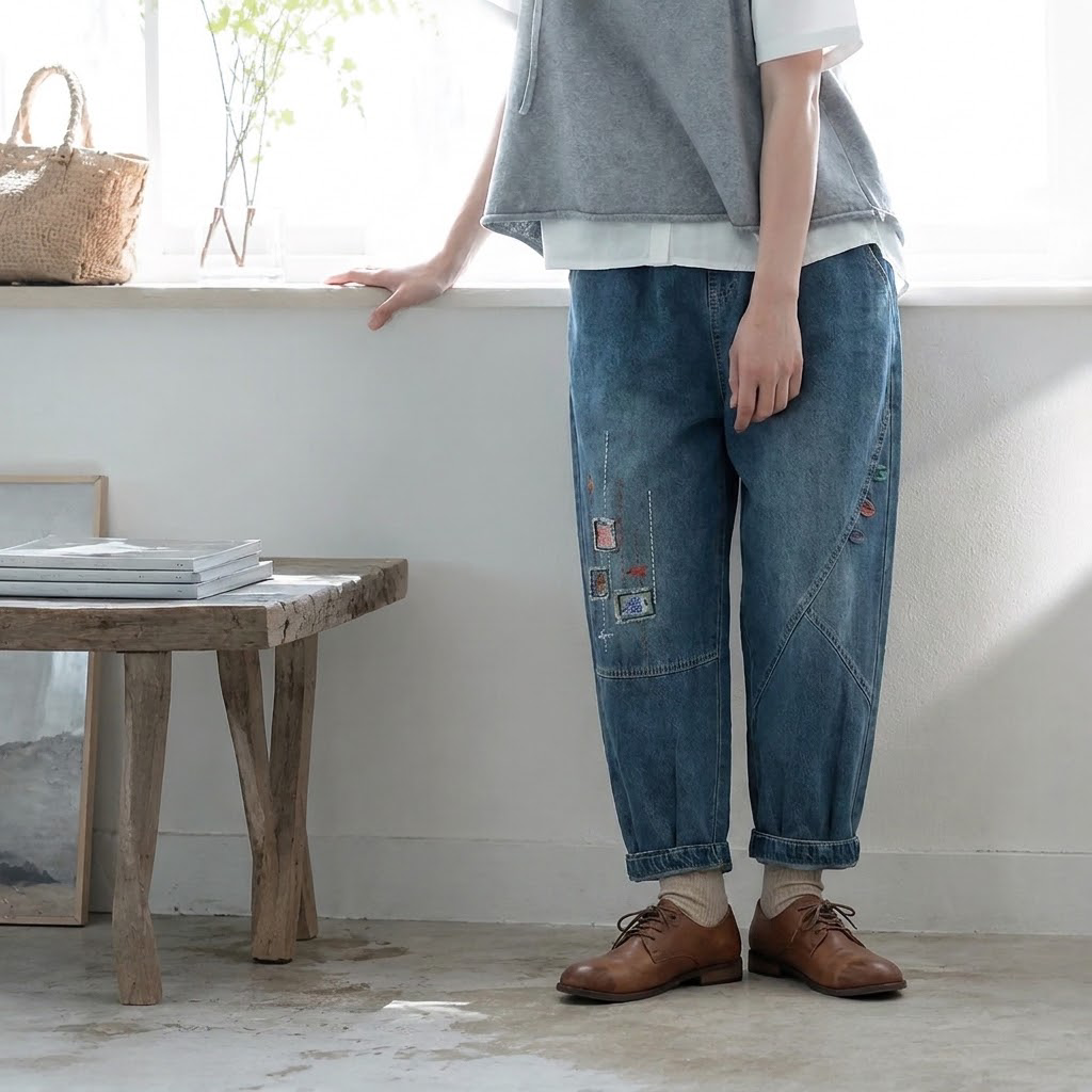 カジュアル刺繍ハーレムパンツ M 写真通り