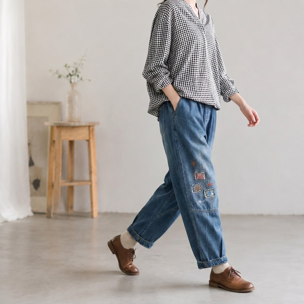 カジュアル刺繍ハーレムパンツ M 写真通り