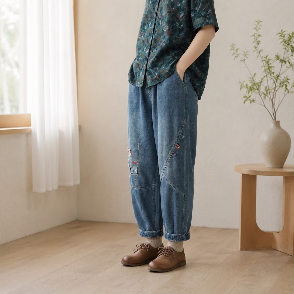 カジュアル刺繍ハーレムパンツ M 写真通り