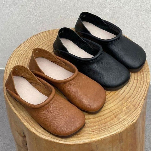 22.5-25cm 無地 軽量 PU キック レトロ フラットシューズ 22.5 ブラック