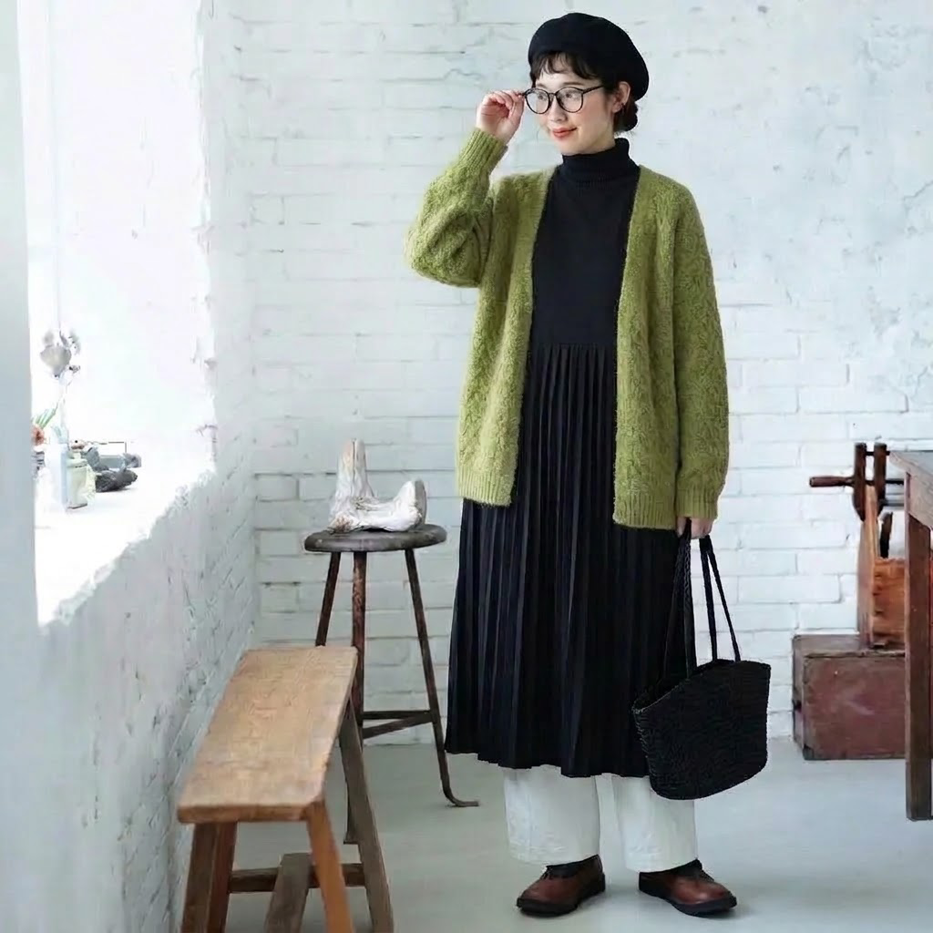 L-4XL 人気上昇中 セットアップ  無地 長袖  カジュアル アウター+ワンピース L グリーン/セーター