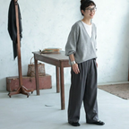 S-L 見逃し厳禁 カジュアル ファッション 無地 Vネック 長袖 トップス+パンツ 2点セット S グレー/トップス+ダークグレー/パンツ