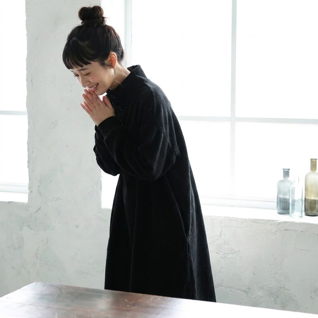 柔らかな着心地 カジュアル モックネック コーデュロイワンピ M コーヒー