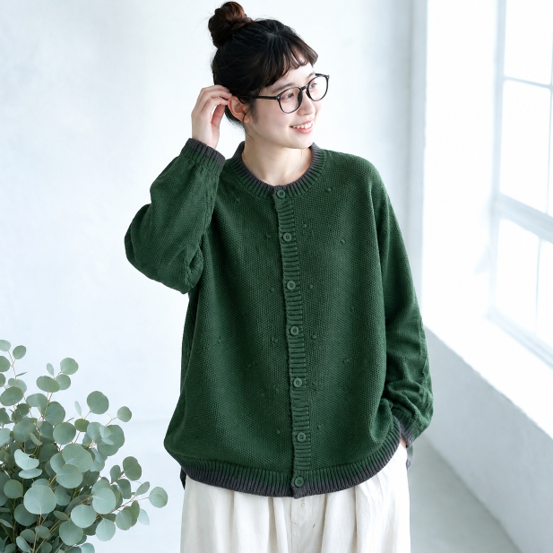 S-3XL レトロ ナチュラル 前開き 長袖 ニットカーディガン 商品画像