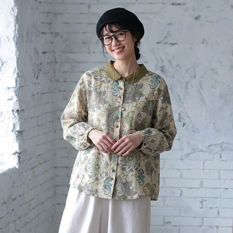 M-2XL 可愛くて繊細な 配色 プリント 七分袖 シャツ M 写真通り