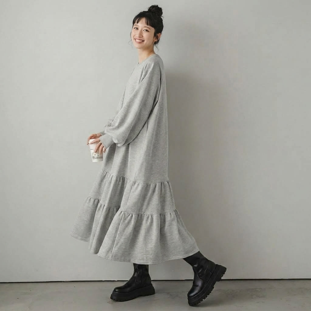 ゆるりと、私らしく。ティアード ゆるシルエット スウェット ワンピース M ライトグレー