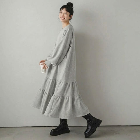 ゆるりと、私らしく。ティアード ゆるシルエット スウェット ワンピース M ライトグレー
