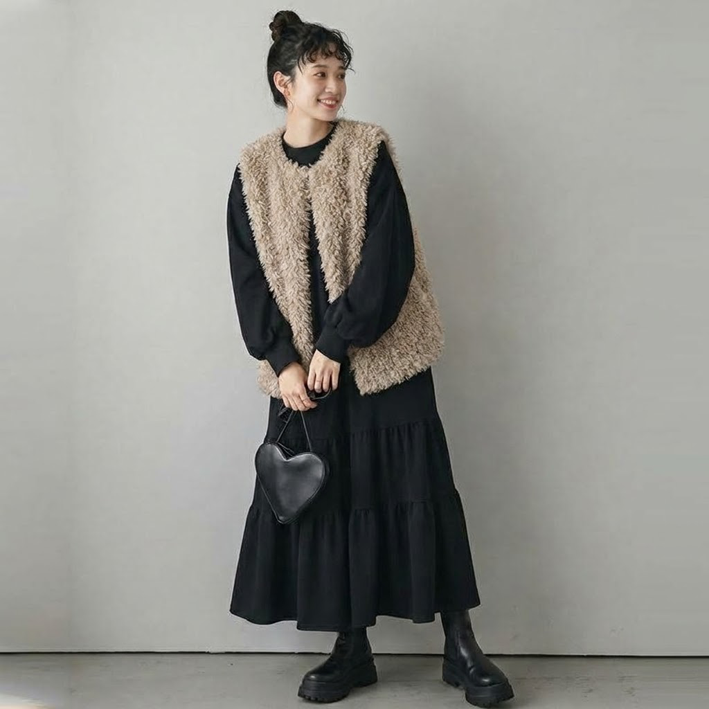 ゆるりと、私らしく。ティアード ゆるシルエット スウェット ワンピース M ブラック