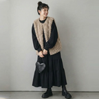 ゆるりと、私らしく。ティアード ゆるシルエット スウェット ワンピース M ブラック