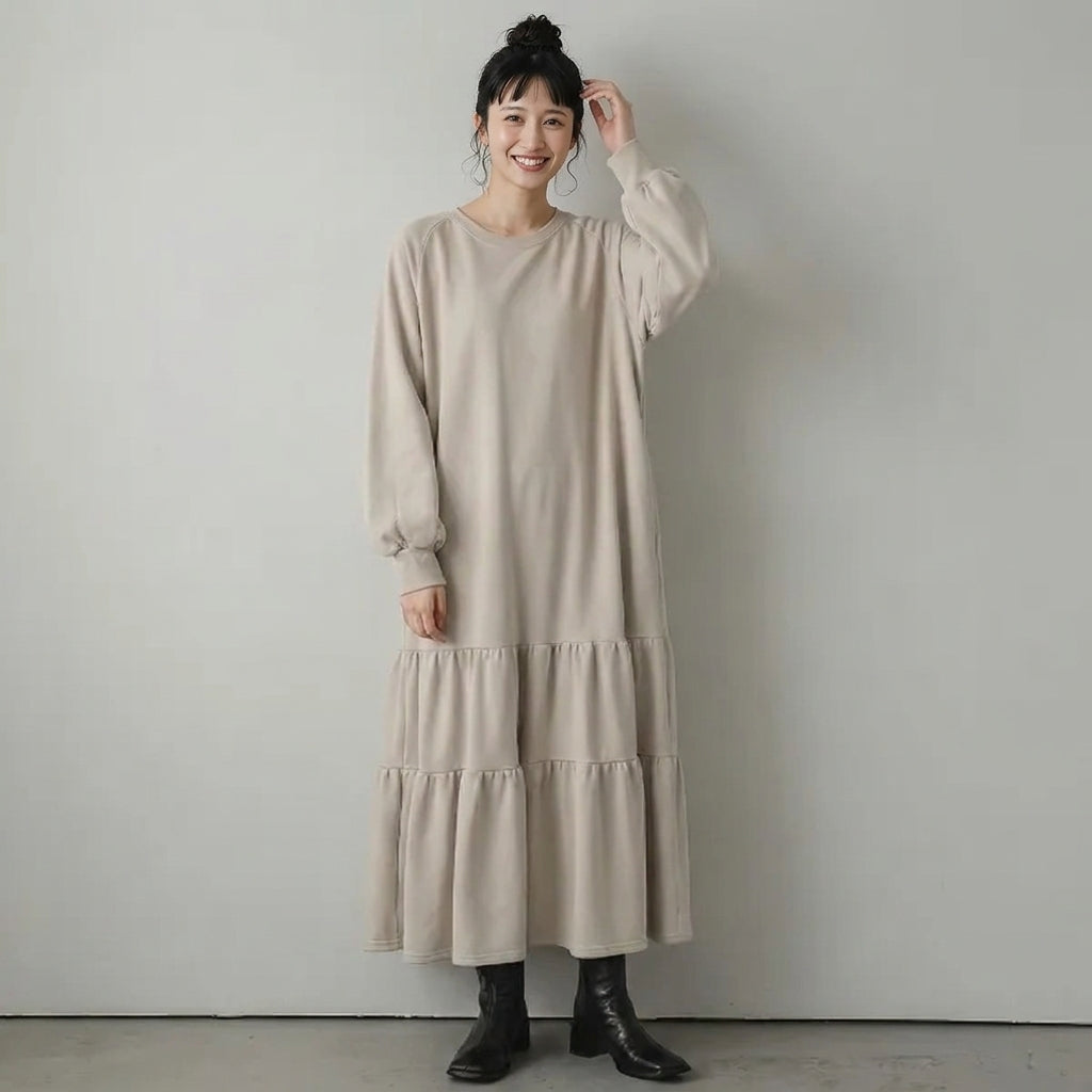 ゆるりと、私らしく。ティアード ゆるシルエット スウェット ワンピース M アプリコット
