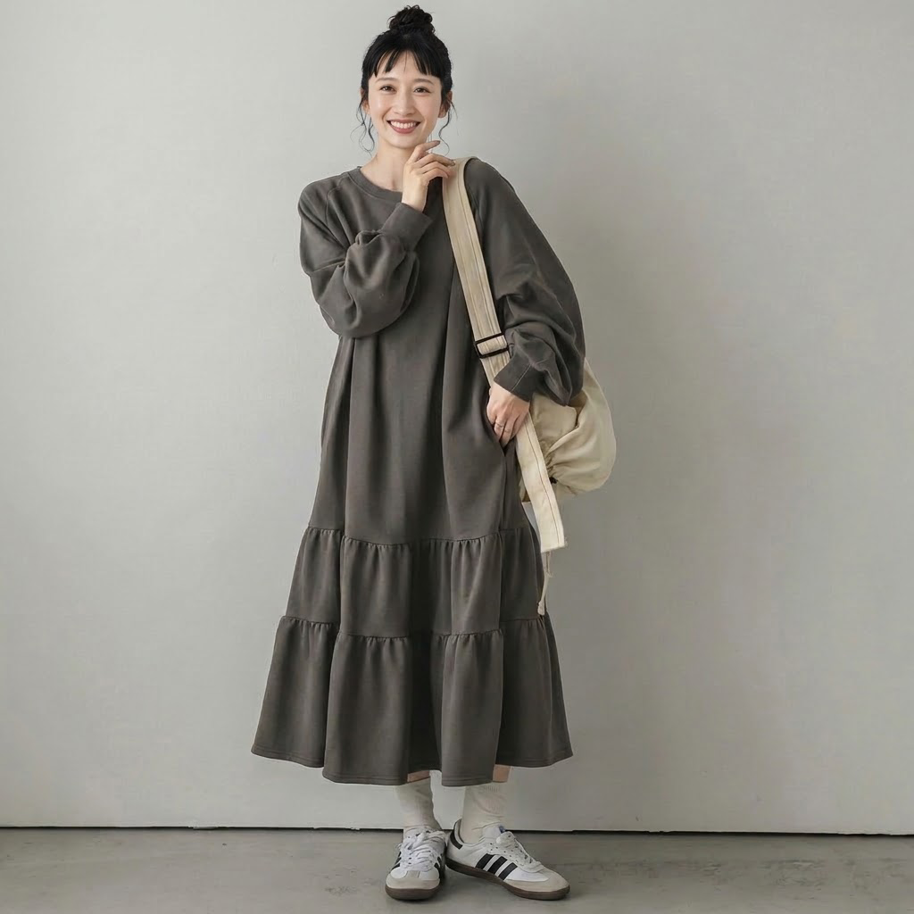 ゆるりと、私らしく。ティアード ゆるシルエット スウェット ワンピース M ライトグレー