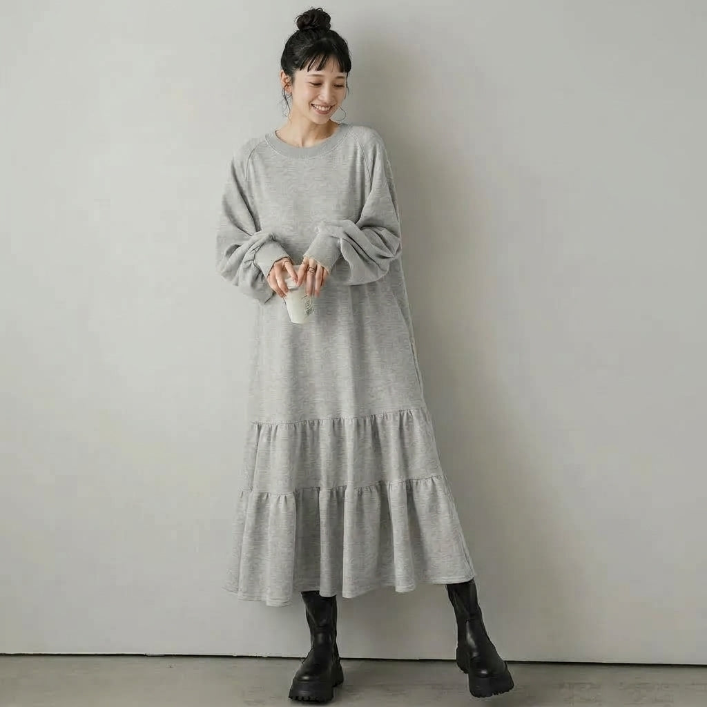 ゆるりと、私らしく。ティアード ゆるシルエット スウェット ワンピース M ライトグレー