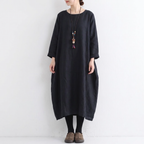 S-5XL 秋のひととき綿麻ワンピース S ブラック