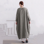 S-5XL 秋のひととき綿麻ワンピース S グレー