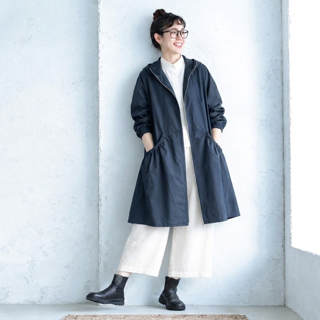 M-5XL やさしい大人の うしろ姿なトレンチコート M ネービー