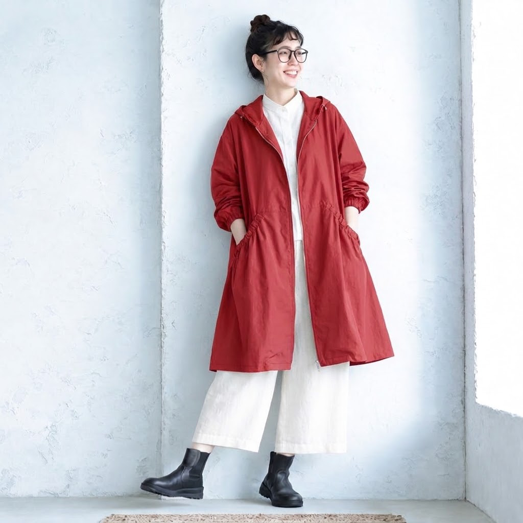 M-5XL やさしい大人の うしろ姿なトレンチコート M レッド