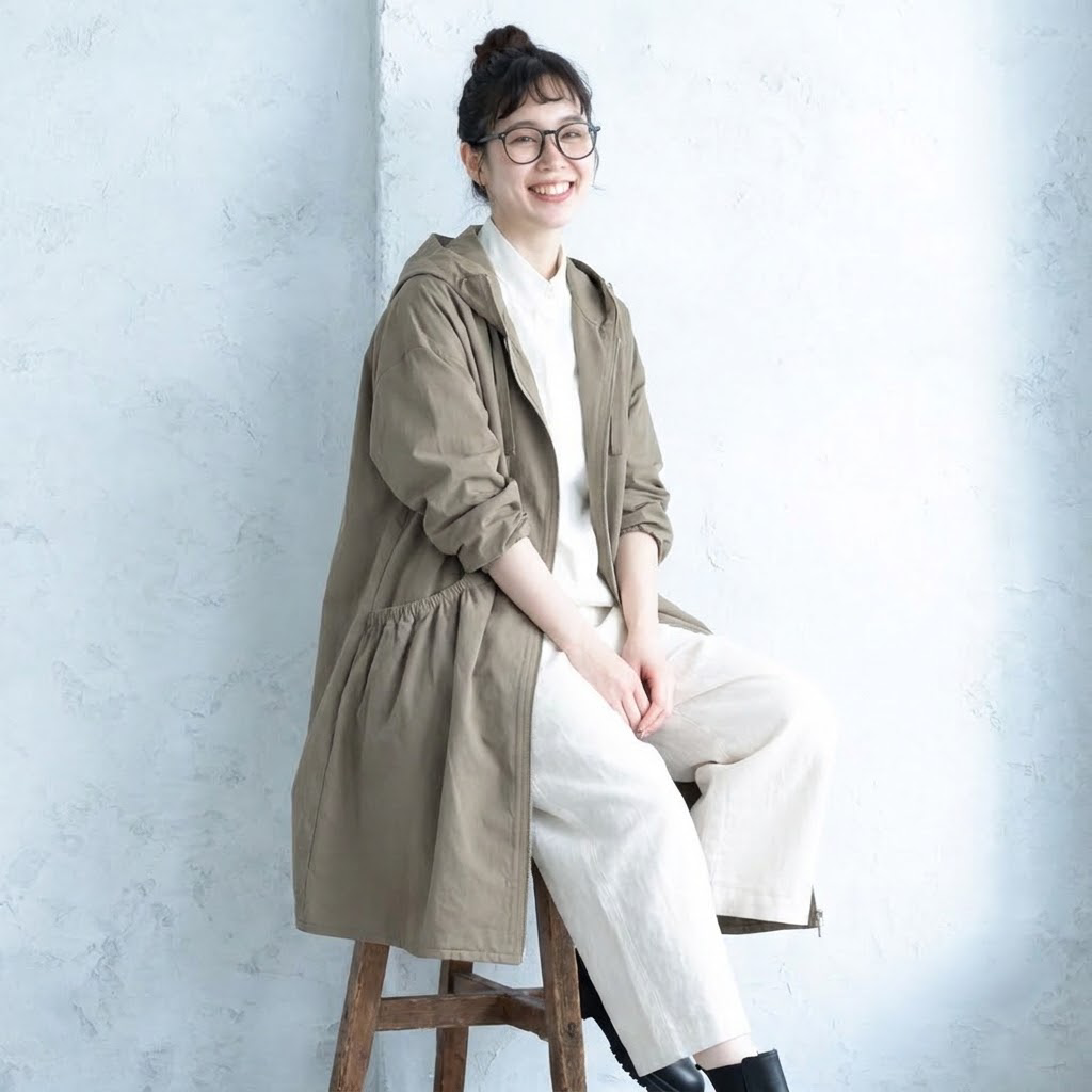 M-5XL やさしい大人の うしろ姿なトレンチコート M カーキ