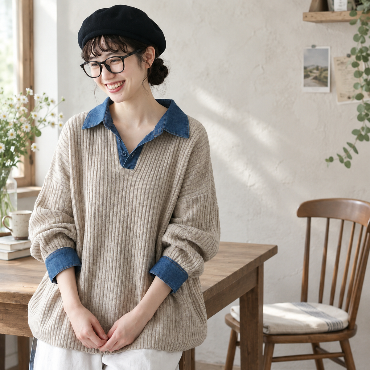 S-XL 配色 ノーマルスリーブ シンプル ニットセーター 商品画像