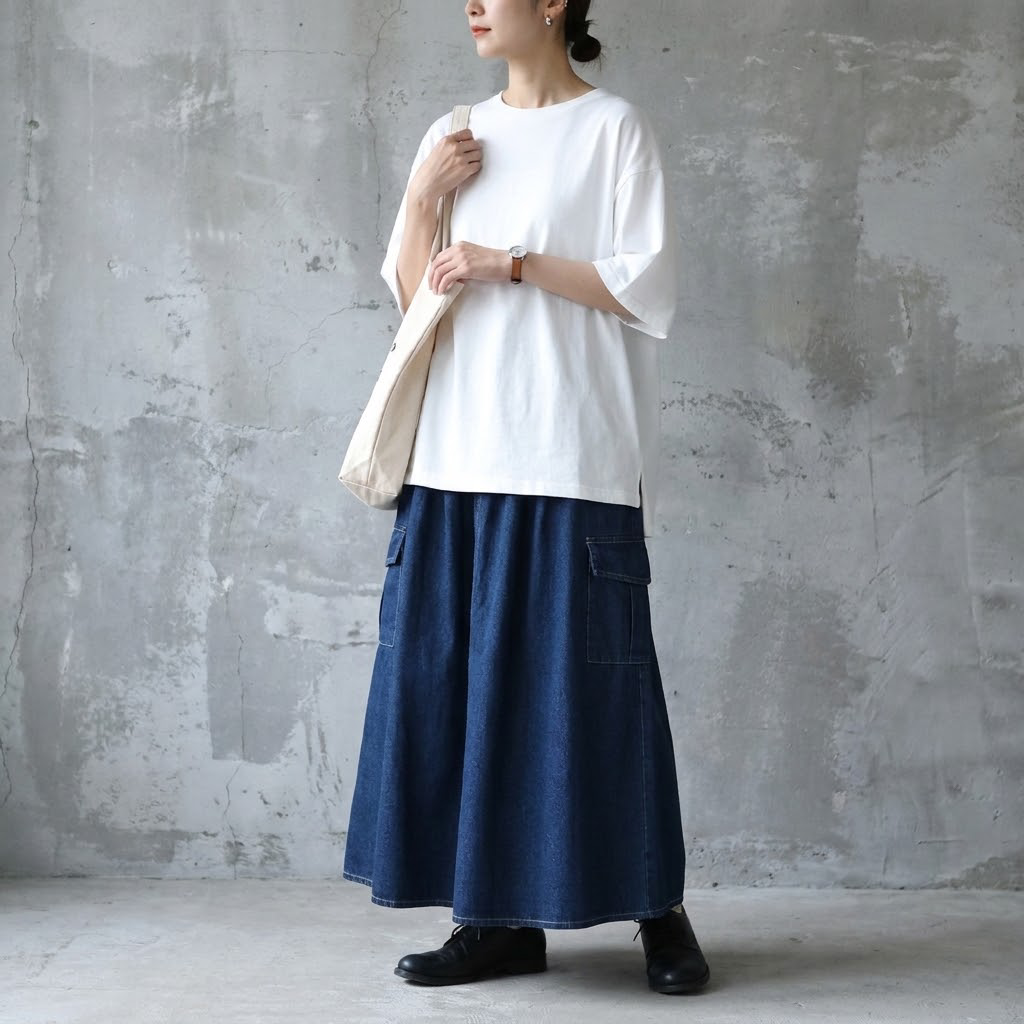 【コットン】M-5XL 心地よい Aライン ポケット付き 無地 シンプル スカート M ダークブルー