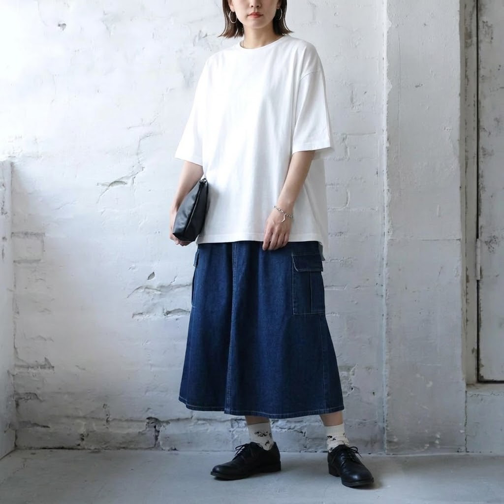【コットン】M-5XL 心地よい Aライン ポケット付き 無地 シンプル スカート M ダークブルー