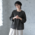 1番安い新作L-XL チェック柄 配色 長袖 ラグランスリーブ レトロ パーカー/ジャージ L ダークグレー