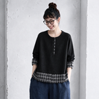 1番安い新作L-XL チェック柄 配色 長袖 ラグランスリーブ レトロ パーカー/ジャージ L ブラック