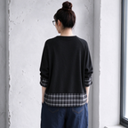 1番安い新作L-XL チェック柄 配色 長袖 ラグランスリーブ レトロ パーカー/ジャージ L ダークグレー