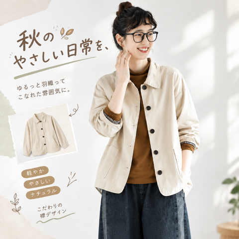 L-2XL 折り襟 カジュアル 軽やか シンプル ジャケット 商品画像