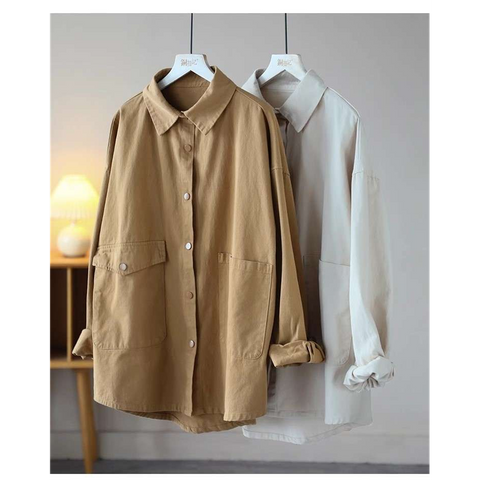 M-2XL 綿混 2WAY 羽織ブラウス M カーキ