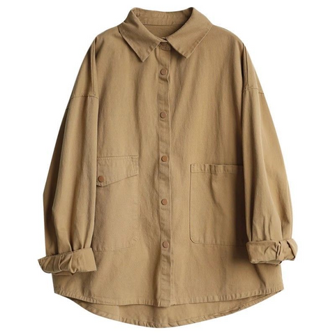 M-2XL 綿混 2WAY 羽織ブラウス M カーキ