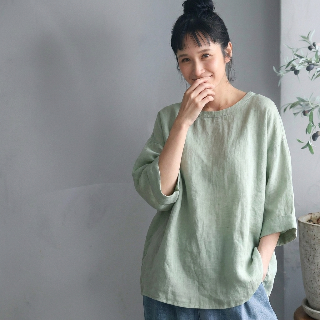 リネン生地ゆったりナチュラルシャツ S ホワイト