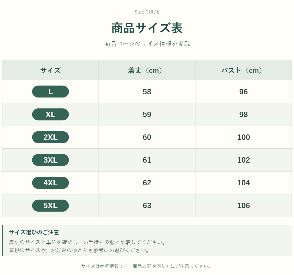 商品のサイズ情報