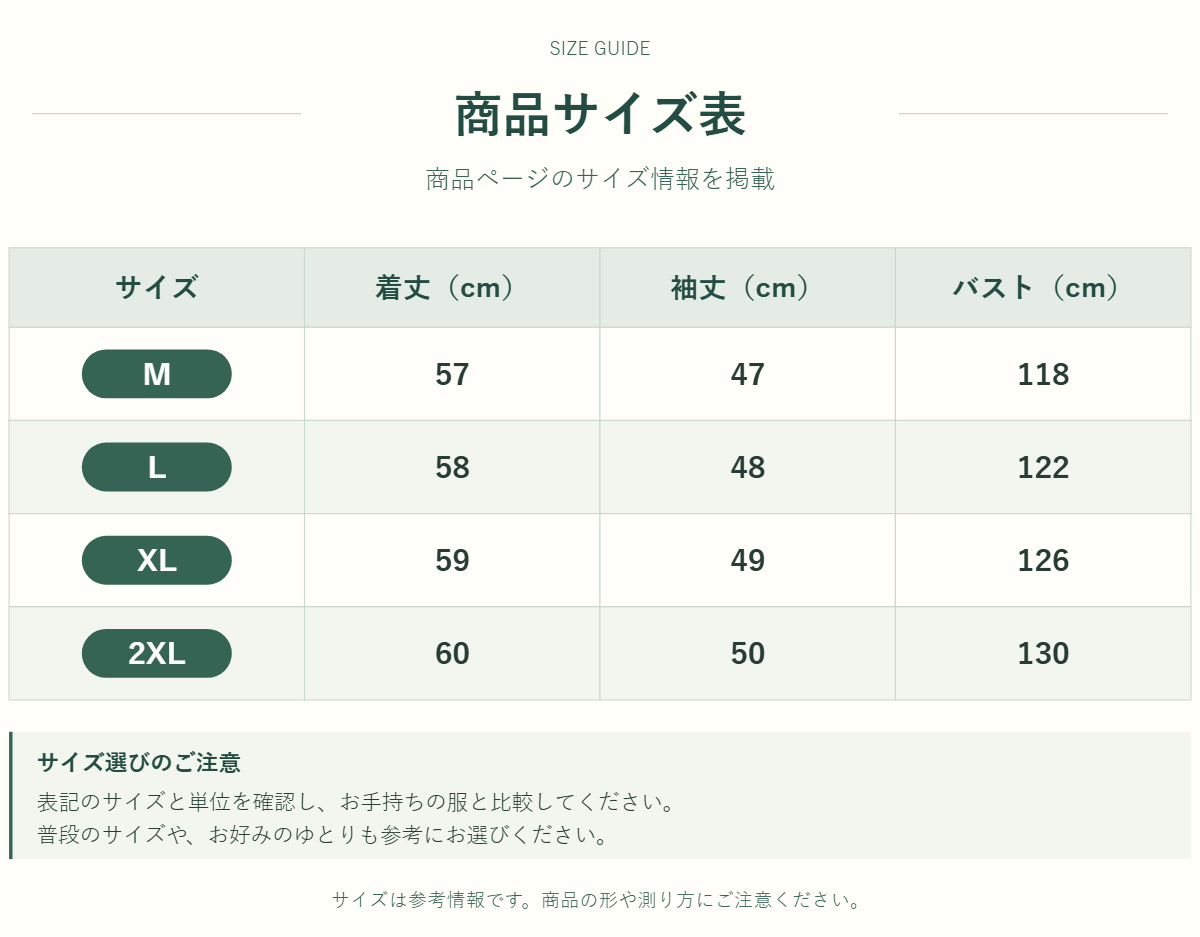 商品のサイズ情報