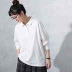 S-4XL 大人のナチュラル 着回し 長く着られる ポロ襟 長袖トップス S ブラック