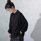 S-4XL 大人のナチュラル 着回し 長く着られる ポロ襟 長袖トップス 4XL ブラック
