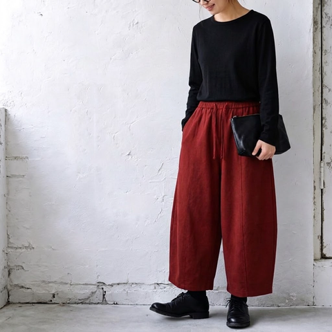 XL-3XL ウエストゴム ワイドパンツ ゆったり 着回しカジュアル ガウチョパンツ XL ブラック
