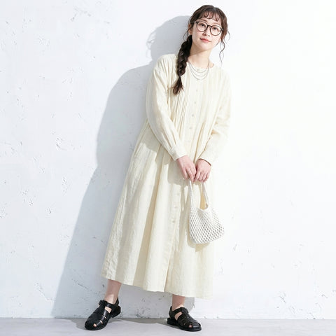 無地 ボタン  長袖 ワンピ F イエロー