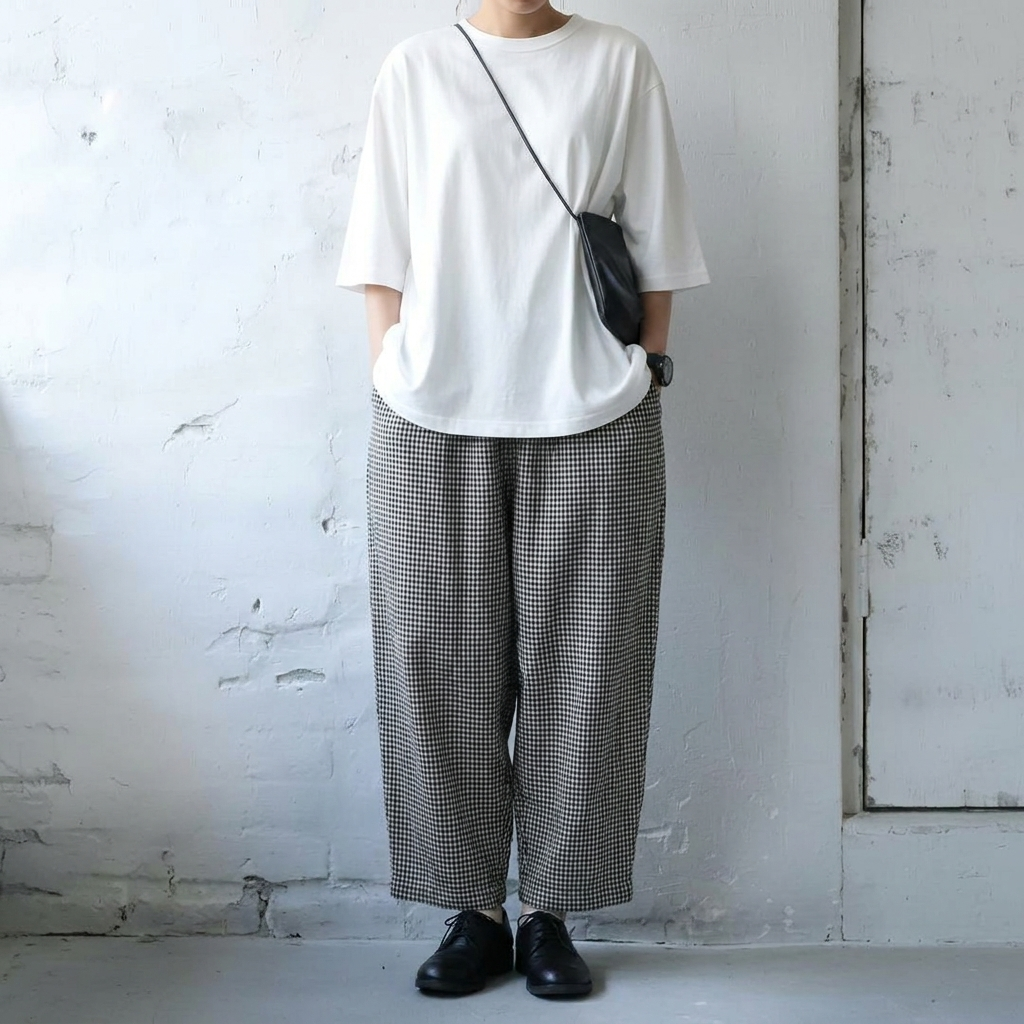 M-2XL チェック柄 通気性良い カジュアル アンクル丈（9分丈）パンツ M ブラック