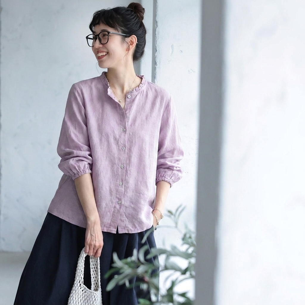 【コットン】M-3XL 無地 肌触り柔らかい ボタン 長袖 シャツ 3XL パープル